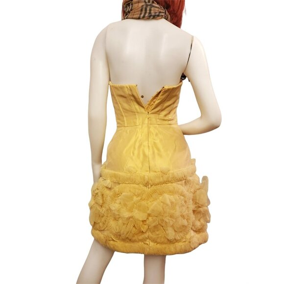 Badgley Mischka 4 Strapless Tulle Mini Dress Yellow Formal Prom Event Designer - Picture 12 of 14